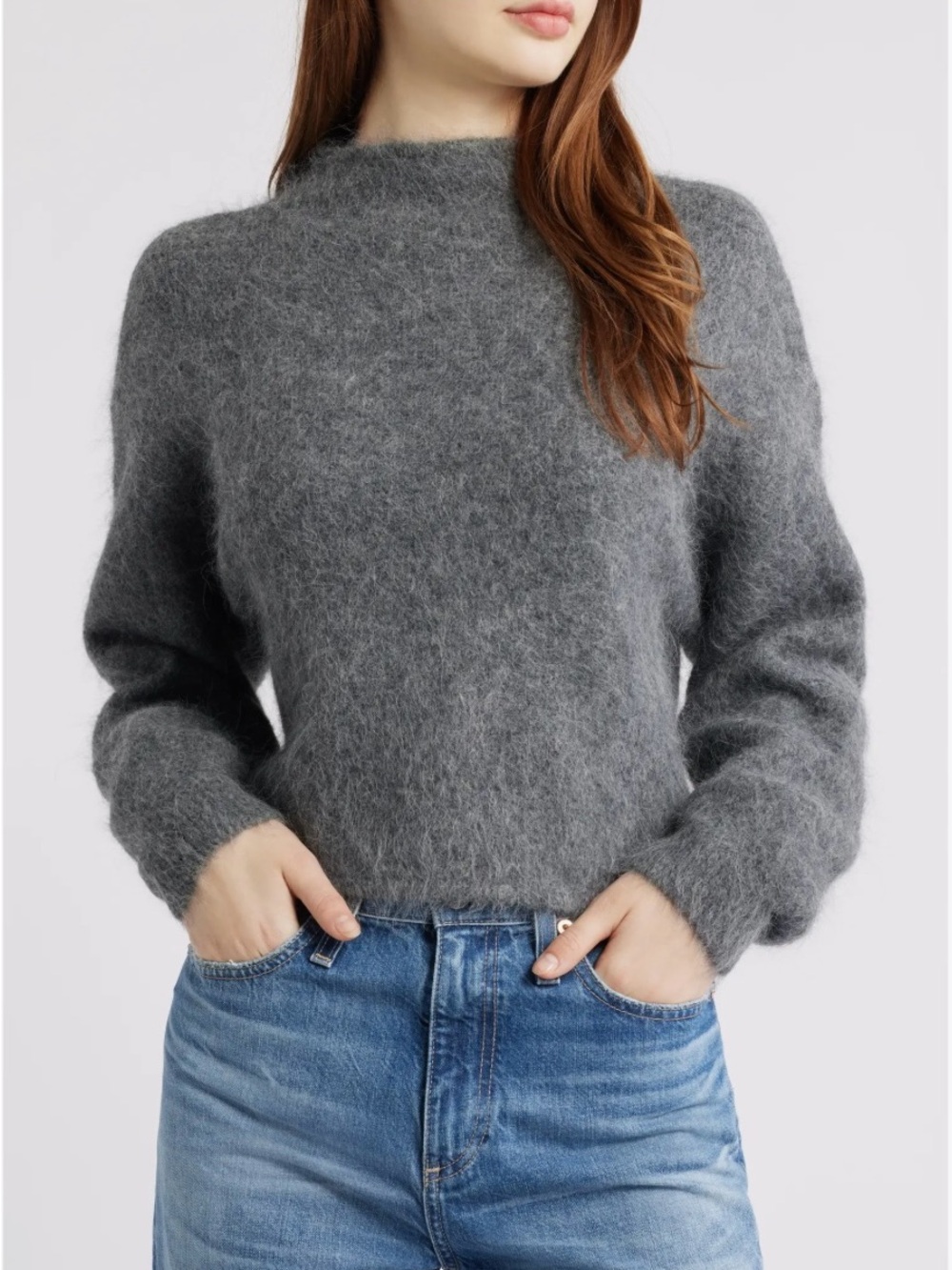 Marine Layer Charcoal Alpaca Blend Funnel Neck Cropped Sweater XS